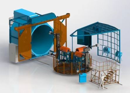 Equipamento de moldagem por rotação de três torres de braço